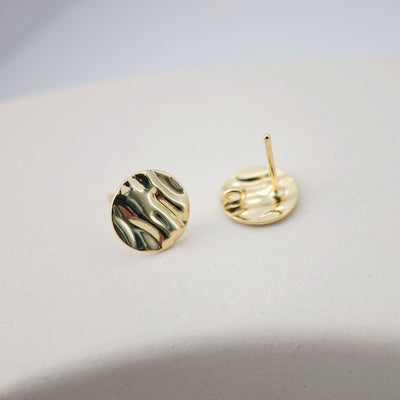 18K Gold Round Textured Post With Loop, Round Stud Earring Nickel Free, 11mm, Hypoallergenic Earring Findings D0196