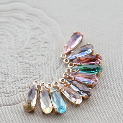 10pcs- Crystal Long Teardrop Charms, 10 colors You Choose, 14K Gold Plated Teardrop Pendant, 4*12mm, Jewelry Findings JY081-F235