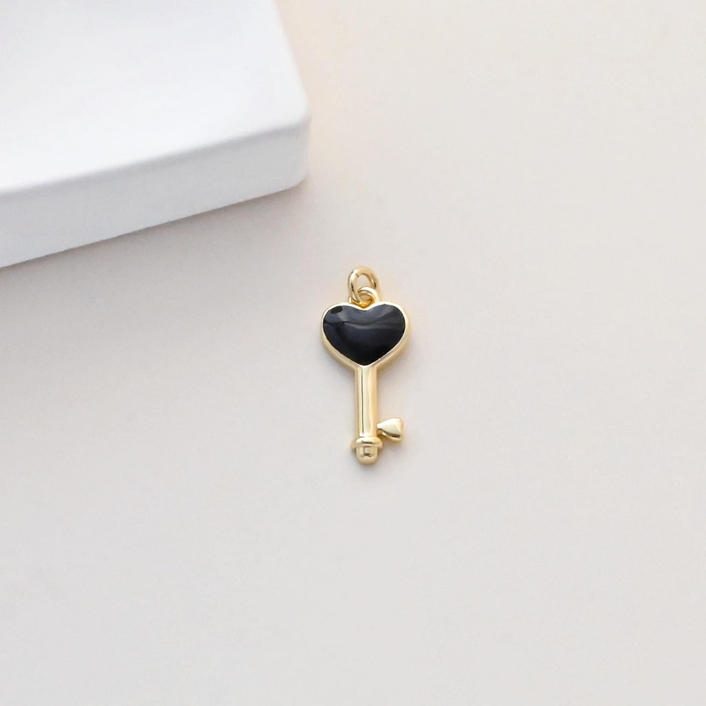 Enamel Love Lock Charm, Heart Key Pendant, 18K Gold Plated Necklace Making Pendant, Love Key Pendant, Jewelry Findings S1341
