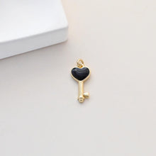 Load image into Gallery viewer, Enamel Love Lock Charm, Heart Key Pendant, 18K Gold Plated Necklace Making Pendant, Love Key Pendant, Jewelry Findings S1341