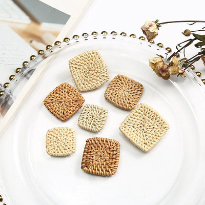 10PCS Rattan Weaving square-shaped Earring Findings, Boho earring making, Vacation Style Hawaii Handmade Earring Finding BS012