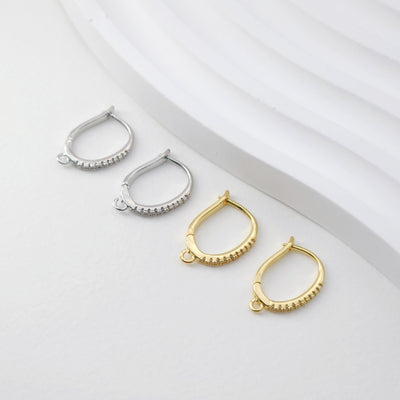Ellipsoid CZ Pave Earring Hoop, Gold Plated Huggie Hoop Earring with Loop, Huggie Hoop DIY Earring  Findings,Handmade Earring Supplies D0097