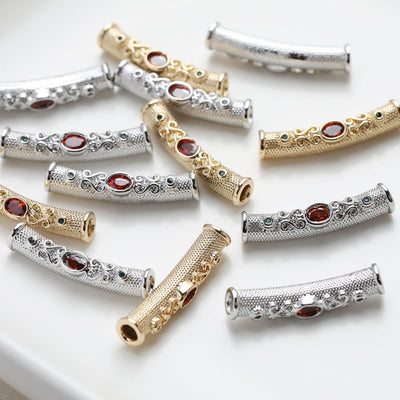 Vintage Curved Spacer Beads, Zircon Curved Tube Beads, 14K Gold/Silver Plated, Bracelet and Necklace Making， Jewelry Findings SC027