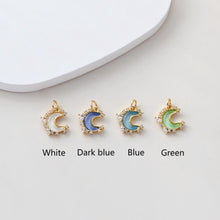 Load image into Gallery viewer, Tiny Moon Charms, Crystal Moon Pendant, CZ Pave Charm, 18K Gold Plated Moon Pendant, For Necklace And Earring Making, Jewelry Findings S1391