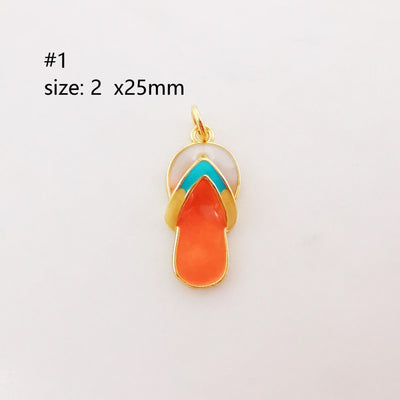Enamel Slipper Charm, Summer Charm, Donuts, Bubble Tea, 18K Gold Plated Pendant, Necklace Making Charm, Jewelry Findings S1013