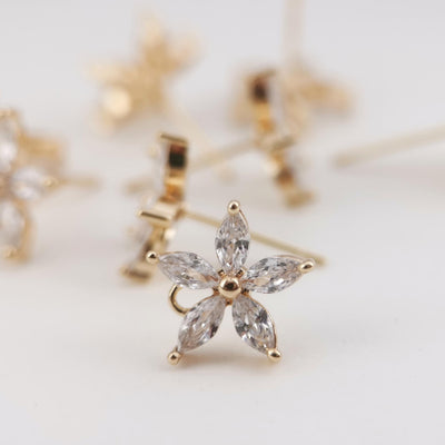 4PCS Cubic Flower Earring Post with Loops, S925 Silver Pin Nickel Free Earrings, Ear Stud Loop, Hypoallergenic Earring Findings Z005