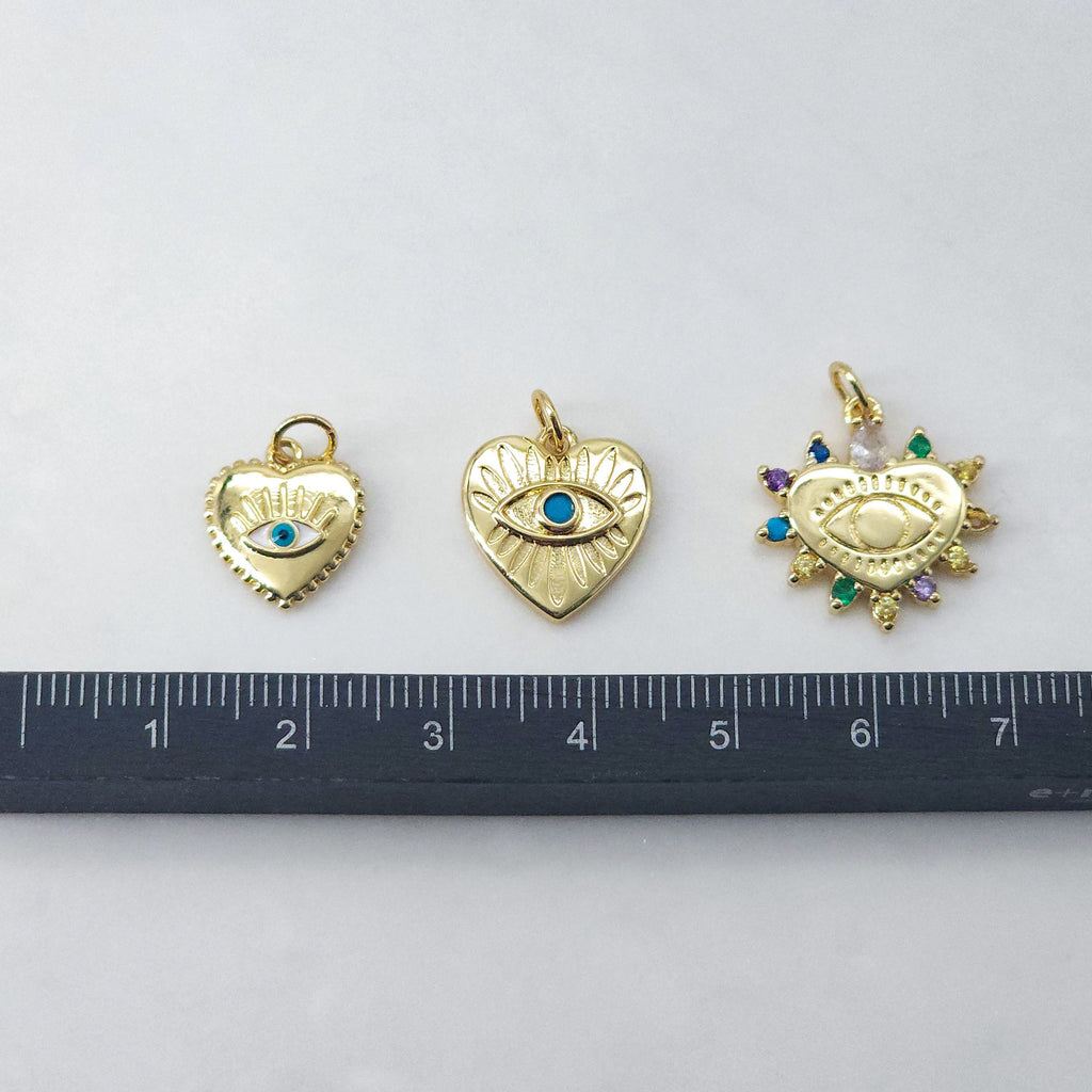 Dije de ojo malvado en forma de corazón, colgante de ojo esmaltado bañado en oro de 18 quilates, dije para hacer collares, accesorios de joyería S20624