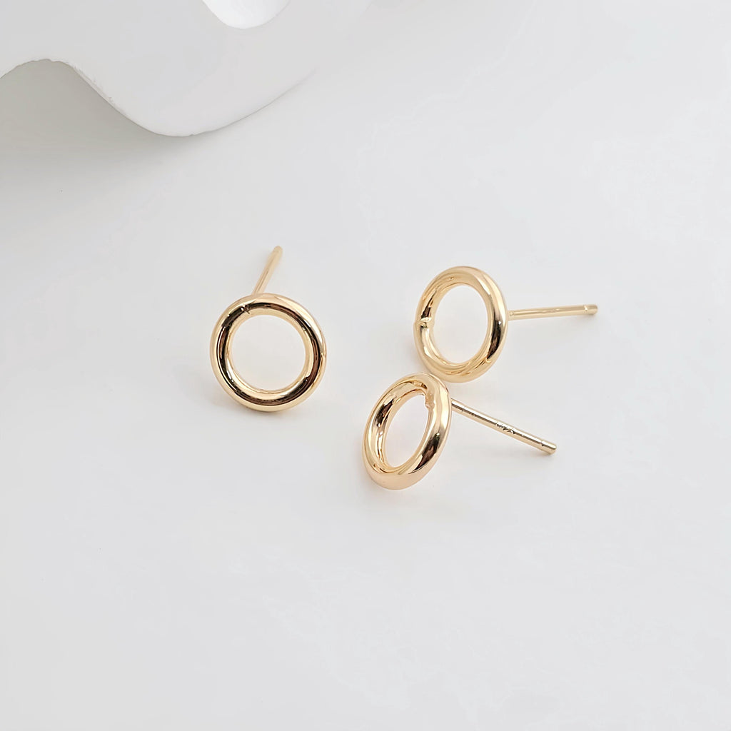10PCS Minimalist Circle Ear Post, S925 Silver Ear Pin Nickel Free, 9mm, 18K Gold Plated, Small Circle Stud Earring Finding ZX281
