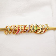 Load image into Gallery viewer, Cubic Ear Hoops Multicolor Pave Crystal , 14mm, 18K Gold Plated Leverback Earrings, Huggie Hoops Earring S1006