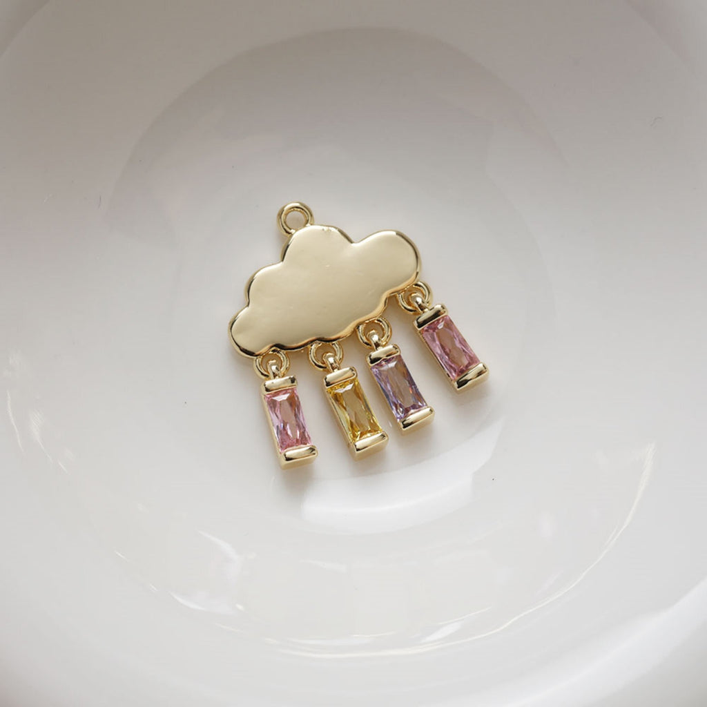 Dainty Cloud Charm, Coloured Cubiz Zircon Pendant, 18K Gold Plated, Bracelet Making Charm, Jewelry Findings GZ240