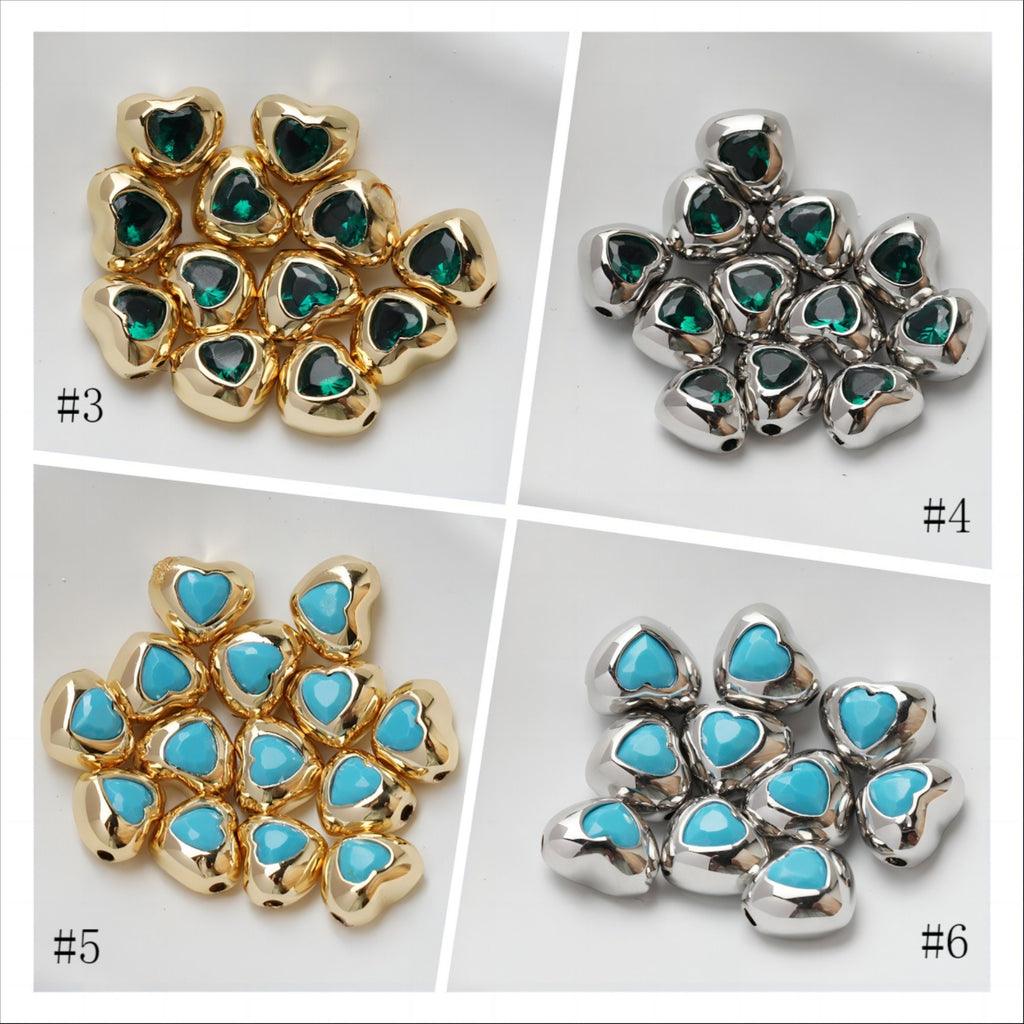 Heart Spacer Beads, 14K Gold, Silver Plated, CZ Pave Beads, Heart Pendant, Jewelry Making Supplies GZ413