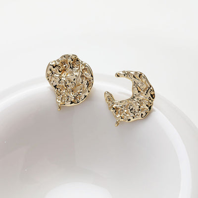 Full and New Moon Ear Post,  Pleated Surface, S925 Silver Ear Pin, Nickel Free, Gold/Silver Ear Stud,Hypoallergenic Earring Findings GZ238