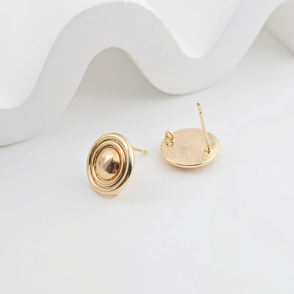 18K Gold Round Engraved Post With Loop, Round Stud Earring Nickel Free, 13.5mm, Hypoallergenic Earring Findings ZX264