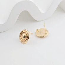 Load image into Gallery viewer, 18K Gold Round Engraved Post With Loop, Round Stud Earring Nickel Free, 13.5mm, Hypoallergenic Earring Findings ZX264