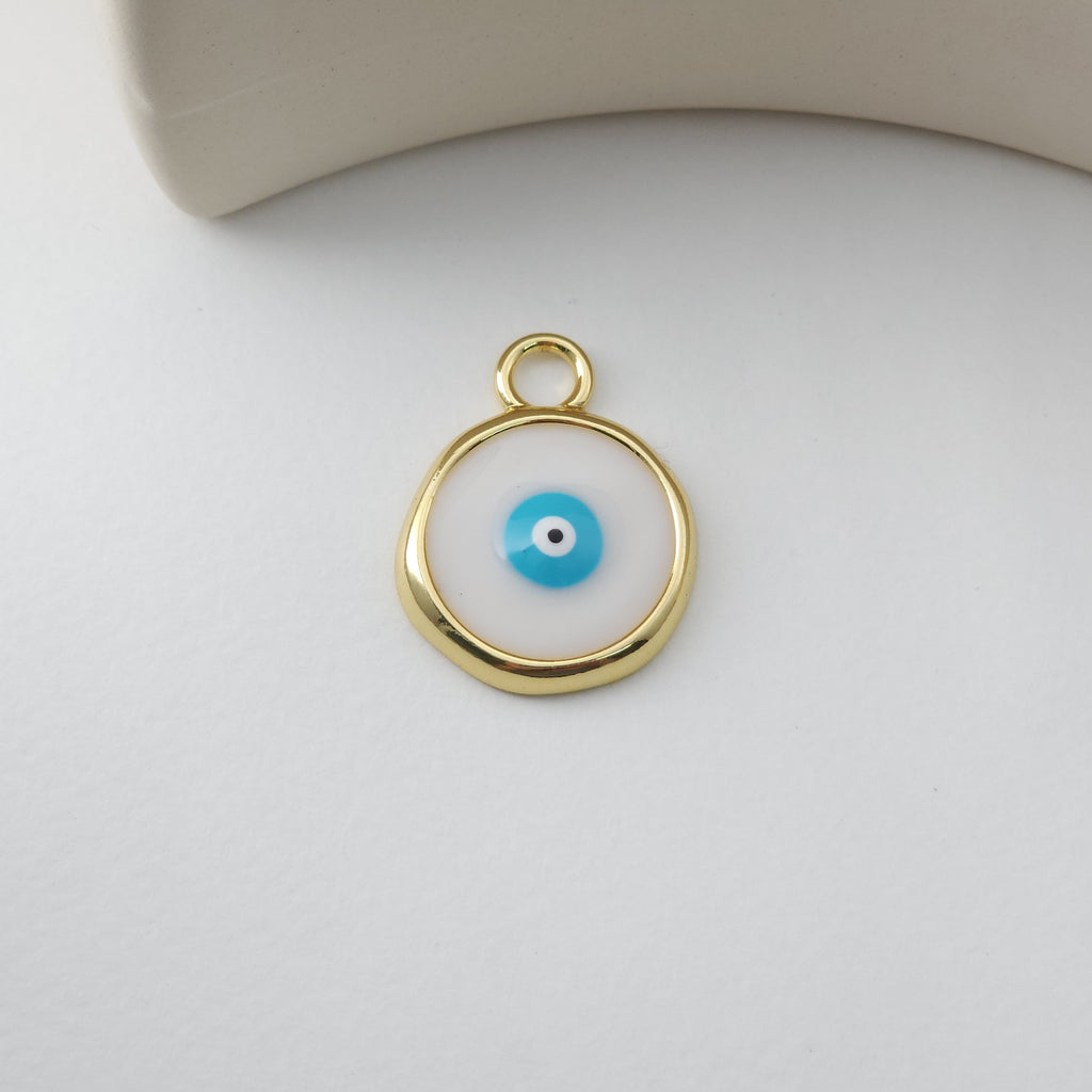Enamel Multicoloured Evil Eye Charm, 18K Gold Plated Round Pendant, 20mm, Necklace Making Charm, Jewelry Findings S1231