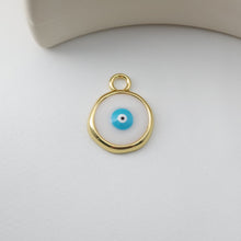 Load image into Gallery viewer, Enamel Multicoloured Evil Eye Charm, 18K Gold Plated Round Pendant, 20mm, Necklace Making Charm, Jewelry Findings S1231