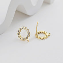 Load image into Gallery viewer, Circle Ear Post with Loops, S925 Silver Ear Pin Nickel Free, Micro CZ Pave, 13.6*11.3mm, 18K Gold Plated Stud Earring Finding D0275