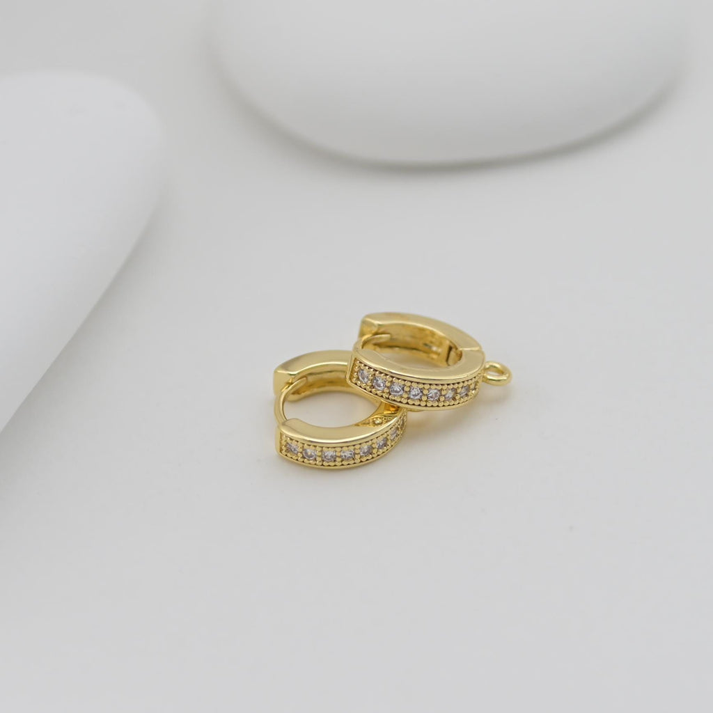 Cubic Zirconia Ear Hoops Multicolor Pave Crystal , 12.5mm, 18K Gold Plated Leverback Earrings, Huggie Hoops Earring D0558