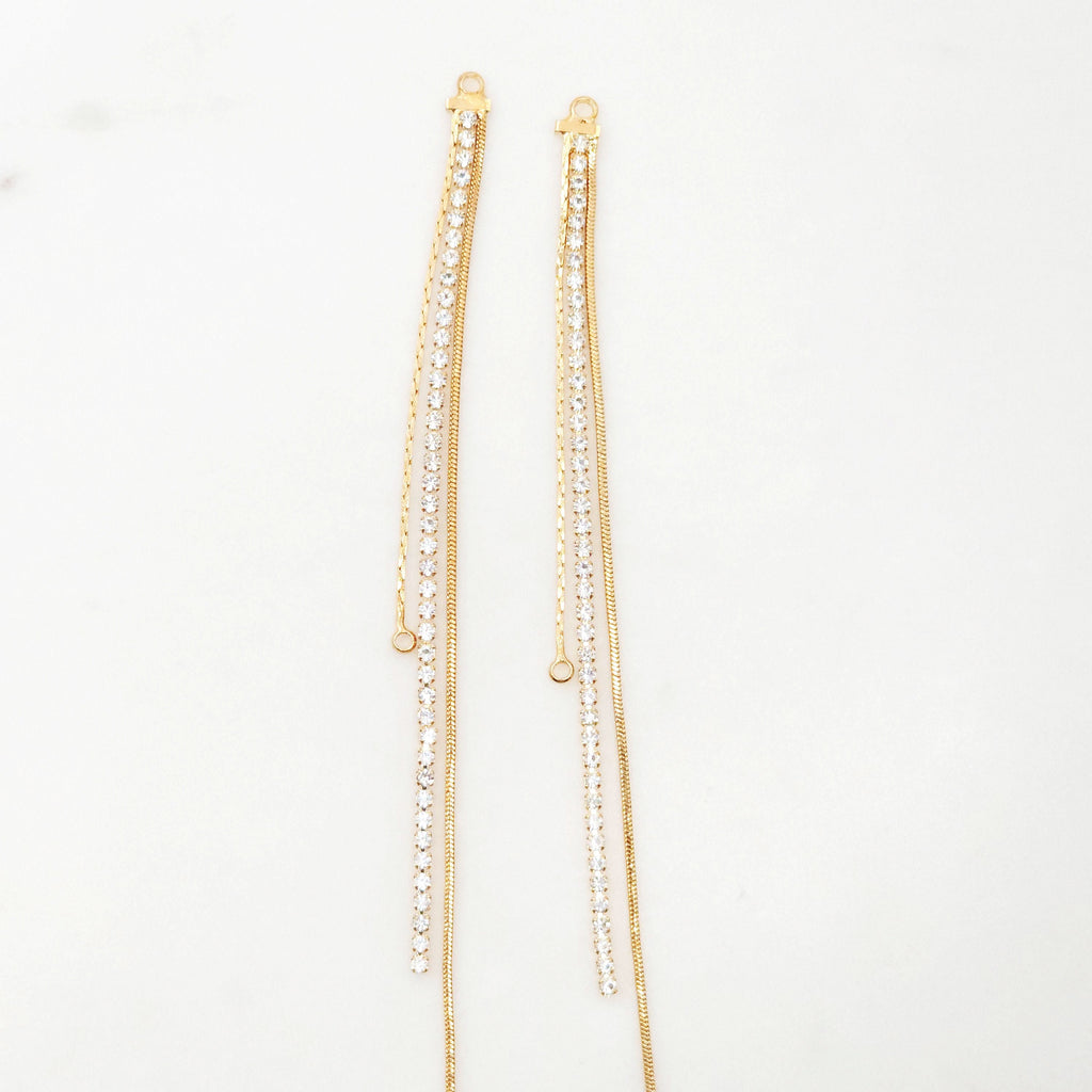 Gold Chain Tassel Pendant, Rhinestone Chain Charm, Cubic Zirconia, 18K Gold Plated Earring Chain Pendant, Earring Findings ZX087