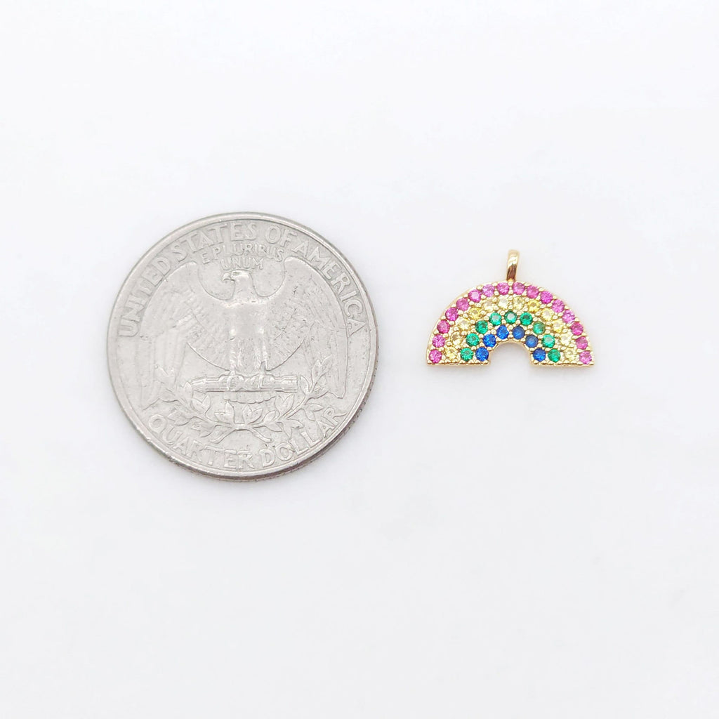 Colorful CZ Micro Pave Rainbow Charm, Crystal CZ Rainbow Pave Pendant, 18K Gold Plated, Necklace charms, Jewelry Findings S20542