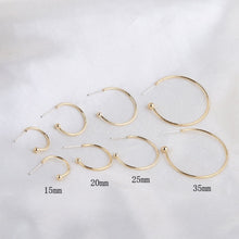 Load image into Gallery viewer, 10pcs 14K Gold Plated C Shape Hoop Earring, 15mm, 20mm, 25mm, 35mm, S925 Silver Ear Pin, Huggie Hoops Earring BY003-ZX7004