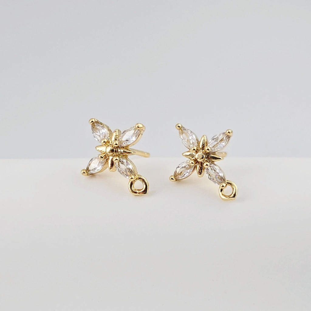 أقراط على شكل زهرة من الزركونيا المكعبة، مطلية بالذهب مع حلقة، مضادة للحساسية، أدوات يدوية الصنع، لوازم صنع الأقراط بنفسك D0258