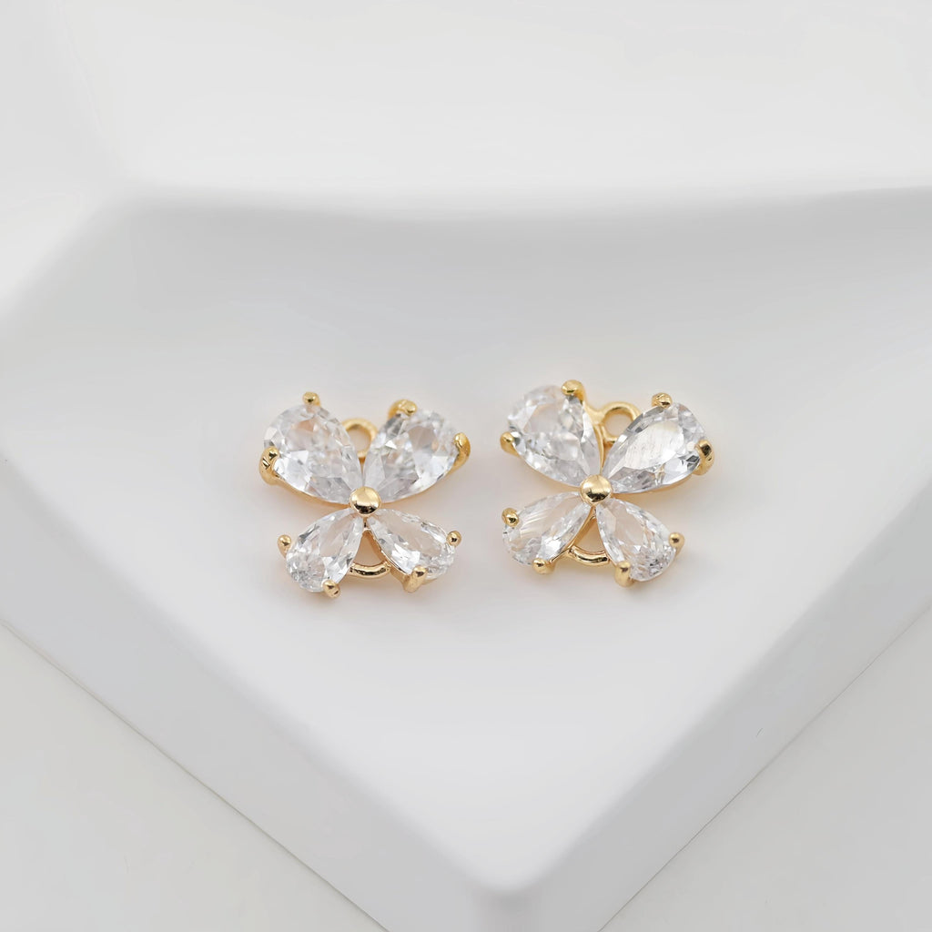 4pcs Flower Connector Charm with loops, Clear Cubic Zirconia Charm Pendant for Bracelet Necklace Earring, Jewelry Findings ZX064