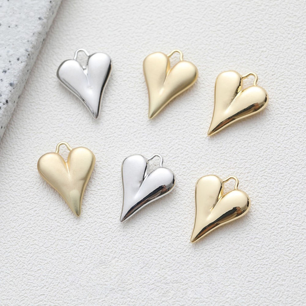 Gold Heart Charms, 18K Gold, Matte Gold, Silver Plated, Love Pendant, Necklace Making Pendants, Jewelry Findings GZ211