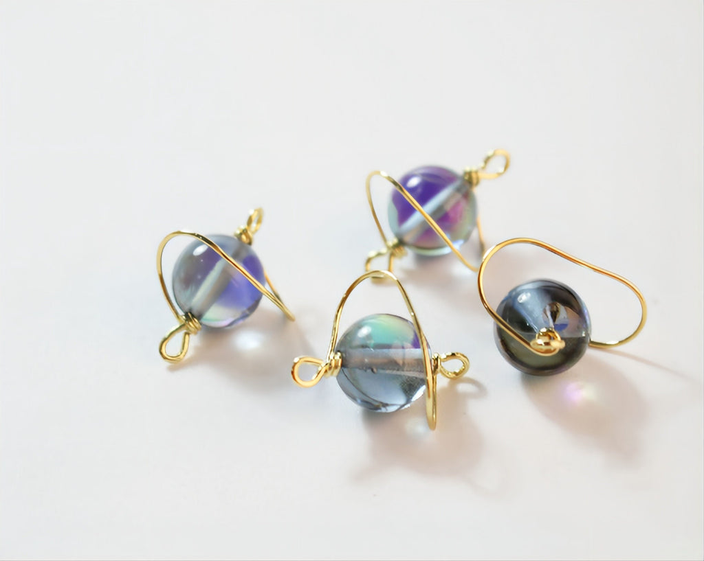 Danity Planet Connector with loops, 14K Gold Plated Handmade Earring Findings, 20x17mm Jewelry Findings JH010