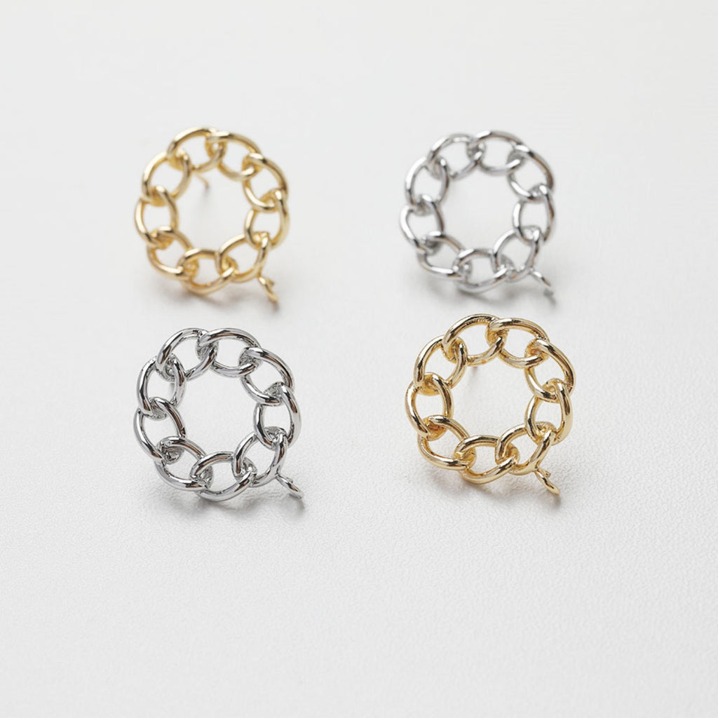 Round Chain Post With Loop, 14k Gold/Silver Chain Round Stud Earring Nickel Free, S925 Ear Pin Hypoallergenic Earring Findings GE113