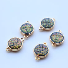 Load image into Gallery viewer, 5pcs Faux Opal Round Connectors, Cubic Zircon Crystal Pendant, Bracelet Necklace Pendant, 14K Real Gold Plated, Jewelry Findings JY086-F129