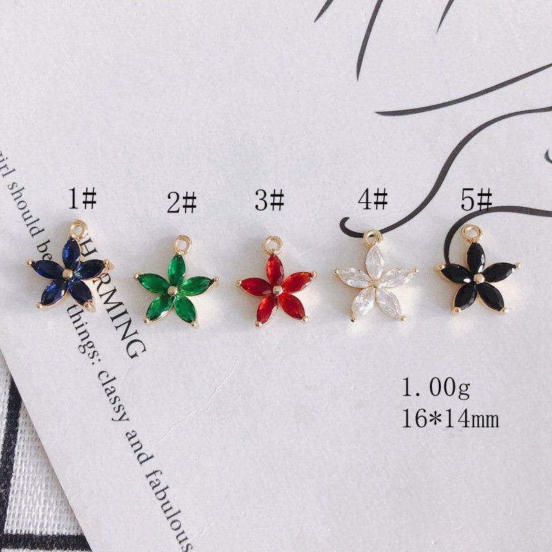 4 colgantes de flor con circonita cúbica, chapados en oro auténtico, accesorios de joyería MY077-F018