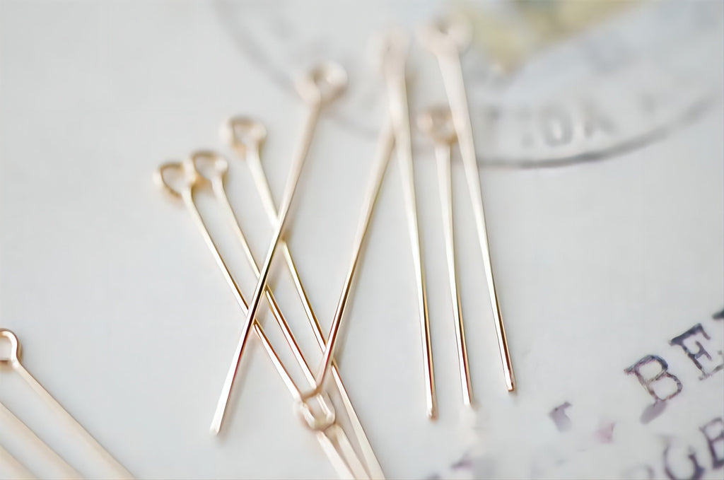 14K Gold Filled Eye Pins- 10PCS 23/2527 Gauge Eye Head Pins, O Pins, Gold Filled Jewelry Making Supply B032