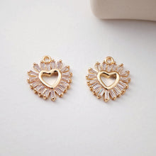 Load image into Gallery viewer, CZ Pave Heart Charm, Cubic Pendant, Earring Connectors, Real Gold Plated Brass Earring Charms, Jewelry Findings D0067
