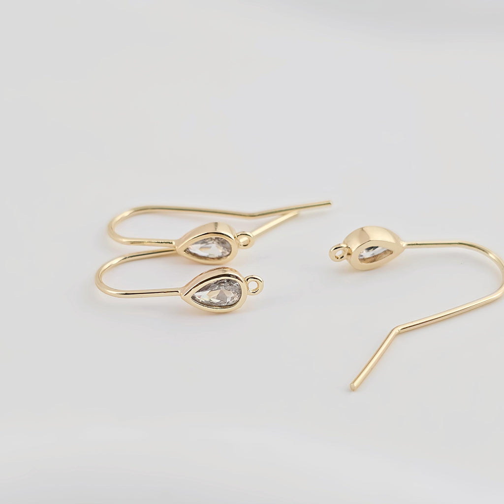 14K Gold Plated Ear Wires, Cubic Pave Earring Hooks, Nickel Free, Fish Hooks, Ear Wires for Jewelry Making ZX259