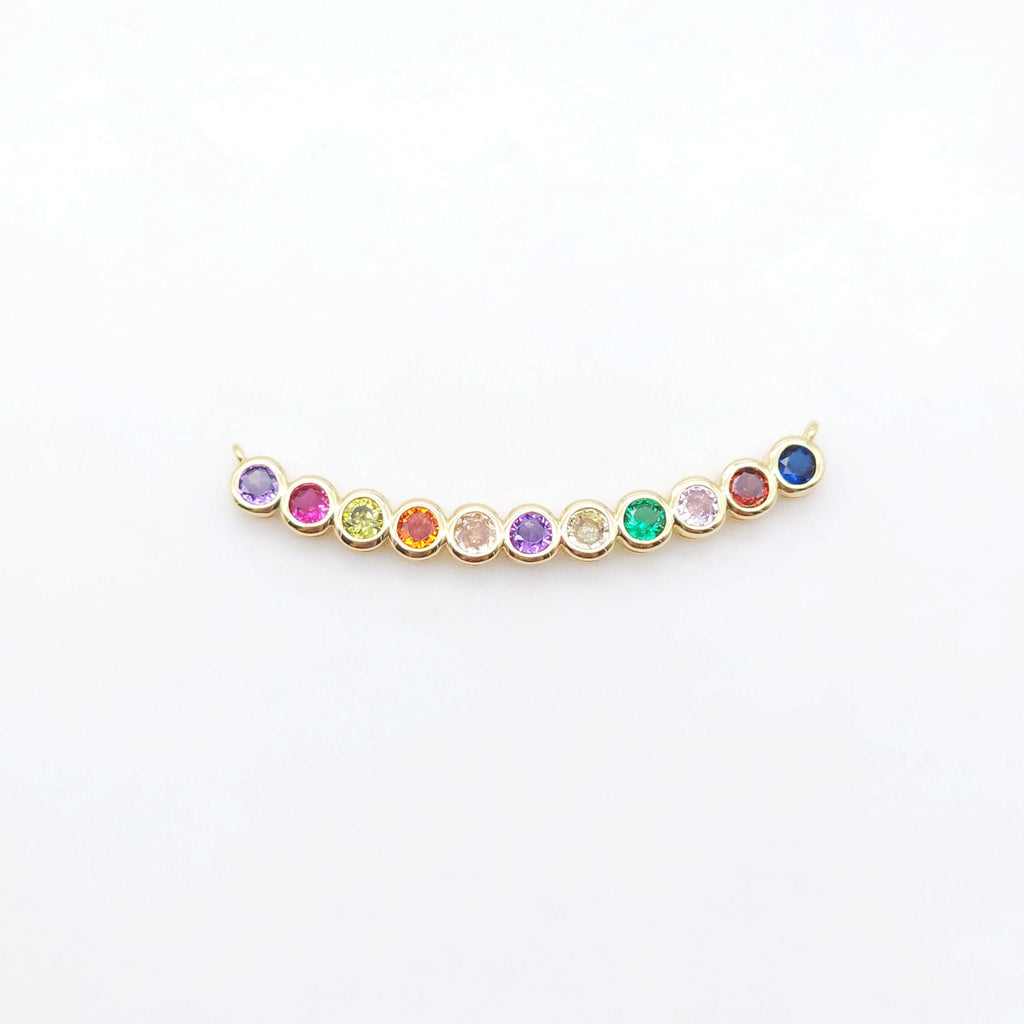 Rainbow Cubic Tennis Connector, 4mm CZ, 18K Gold Plated CZ Pave Tennis Pendant, Bracelet Making Charm, Jewelry Findings S20537