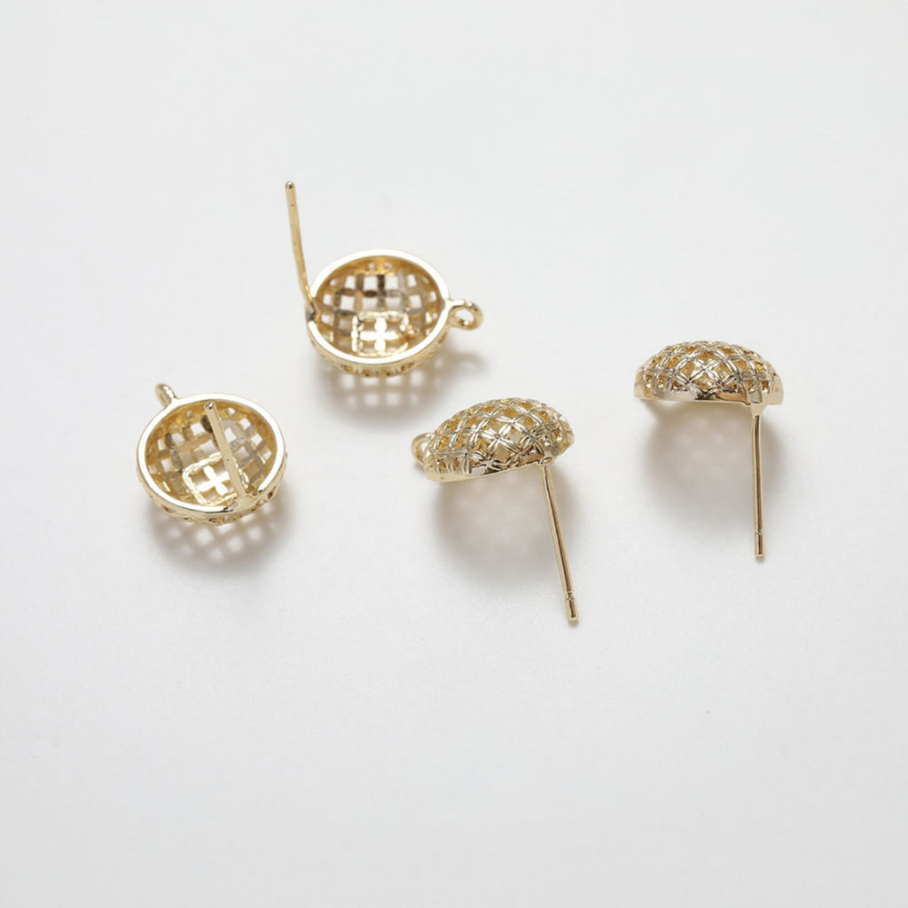14K Gold Round Post Stud, S925 Silver Pin, Openwork Round Stud Earring Nickel Free, Hypoallergenic Earring Findings GZ250