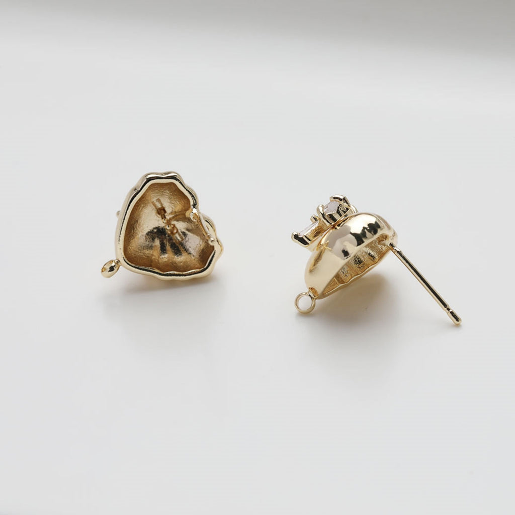 Heart CZ Post Earring, 14K Gold/Silver Nickel Free Earrings, S925 Silver Ear Pins, Heart Shape Ear Stud with Loop GZ508