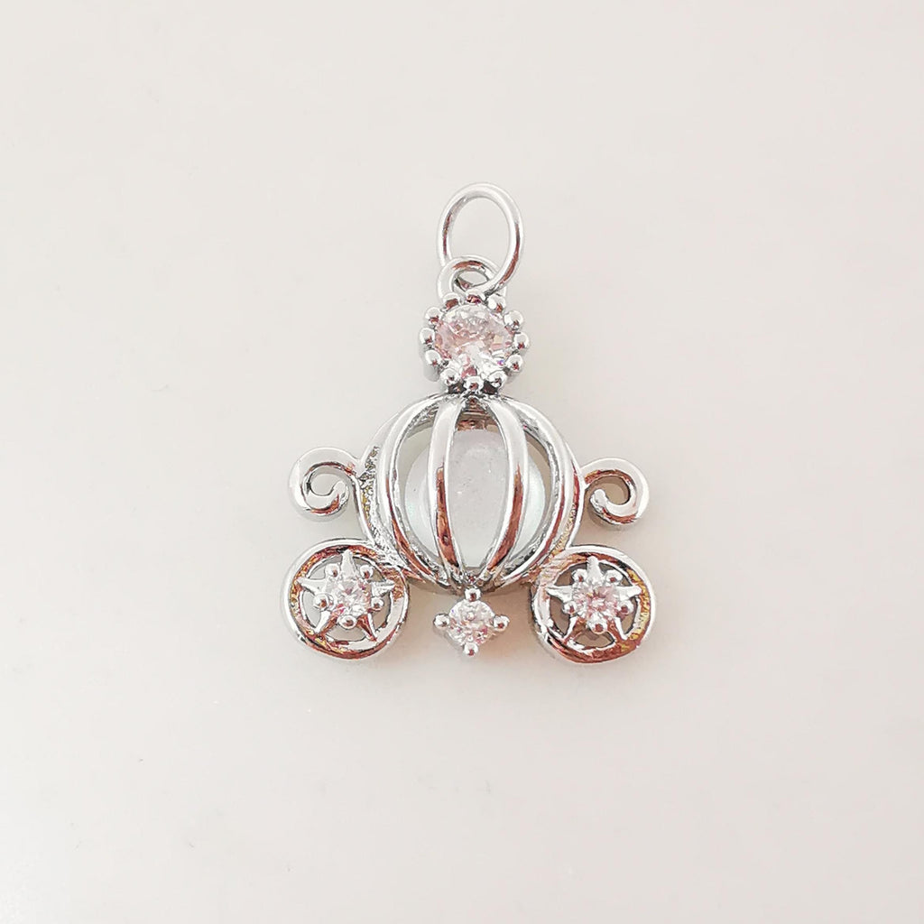 Pumpkin Carriage Charms, 18K Gold Plated CZ Pave Charms, Crystal Pave Pendant, Cinderella's Carriage Pendant, Jewelry Findings S20280