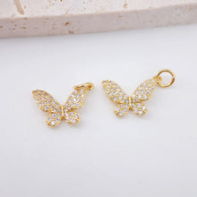 Load image into Gallery viewer, Dainty Butterfly Charm, 18K Gold Plated Pendant, CZ Pave, Animal Charm, 12x15mm, Necklace Jewelry Finding S779