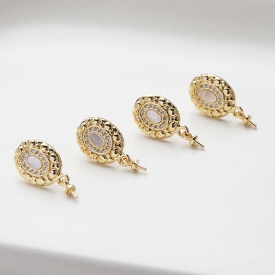Oval Shape Post Earring, S925 Silver Ear Pin Nickel Free, Pave CZ, MOP, Ear Stud with Peg Bail Caps for Half Drilled Earring Findings GZ503