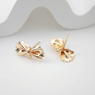 4pcs Gold Bow Earring Post With Loop, S925 Silver Ear Pin Nickel Free Earrings, Bowtie Ear Stud Loop, Hypoallergenic Earring Findings ZX194