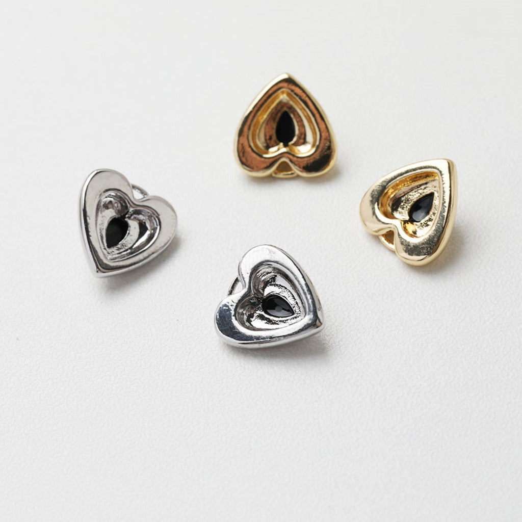 Heart Charms, Pave Black Stone, 14K Gold Plated, Love Pendant, Necklace Making Pendants, Jewelry Findings GT031