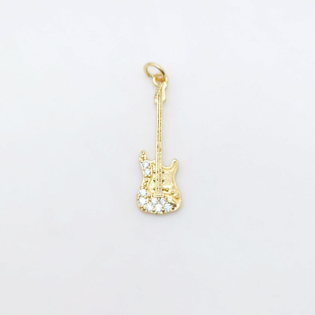 Band Guitar Pendants Collection, 18K Gold Plated, Bass Charm, Necklace Charms, Jewelry Findings S20506