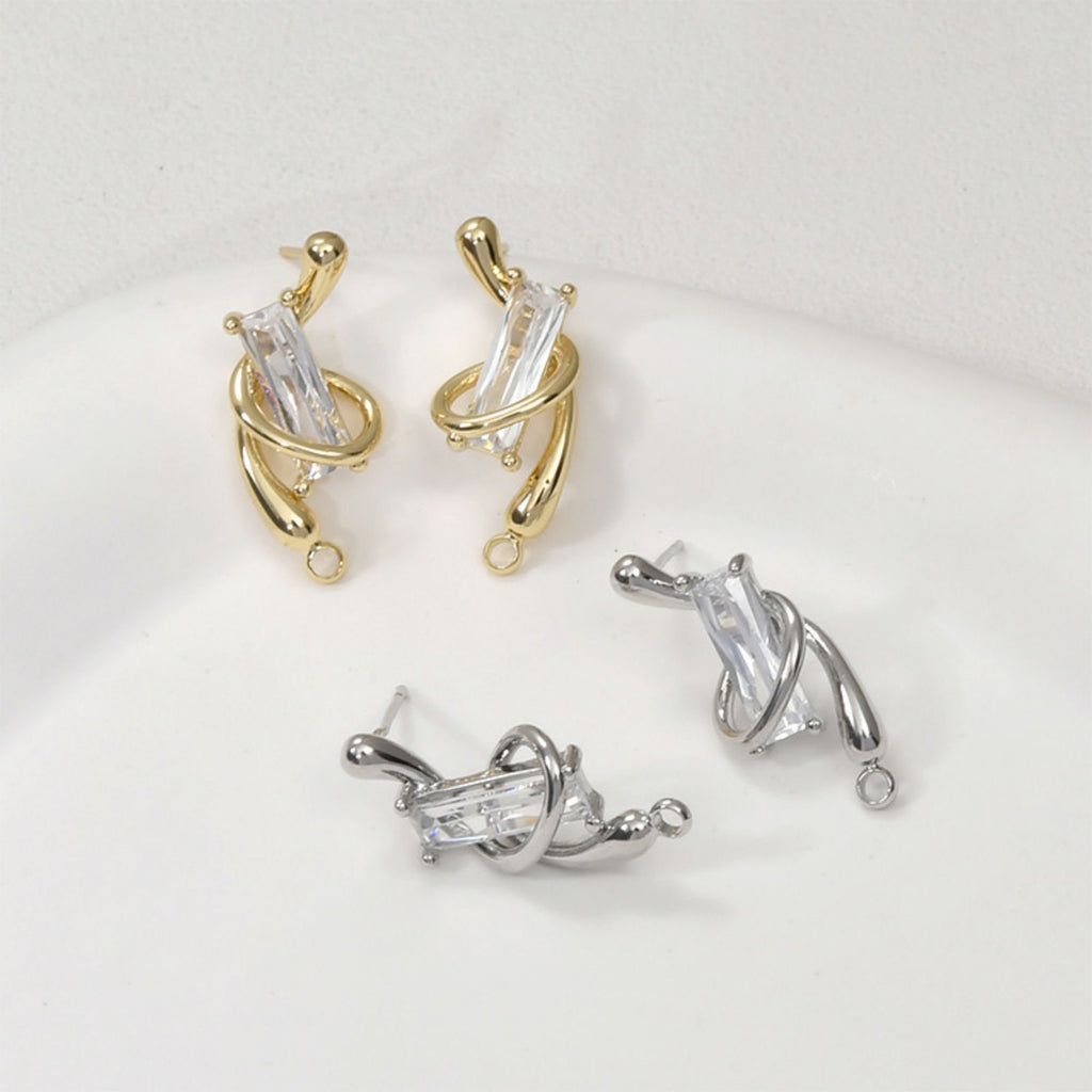 Irregular Pave CZ Earring Post, 14K Gold/Silver Plated,  S925 Silver Pin Nickel Free Earrings, Hypoallergenic Earring Findings LL222