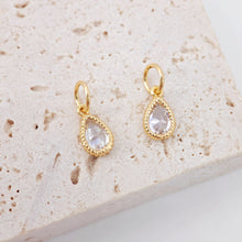 Load image into Gallery viewer, Teardrop Charm, Clear Cubic Pave Charm, 9mm, Tear Drop Pendant, Bracelet Necklace Making, Gold Plated Jewelry Findings S1043