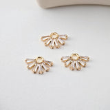 CZ Pave Fan Shape Charm, Cubic Zircon Crystal Fan Connector, CZ Earring Charms,Real Gold Plated Earring Charms, Jewelry Findings D0238