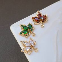 Load image into Gallery viewer, CZ Pave Maple Leaf Charm, Cubic Zircon Crystal Maple Leaf Pendant, CZ Earring Charms, Gold Plated Earring Charms, Jewelry Finding HL114-F188