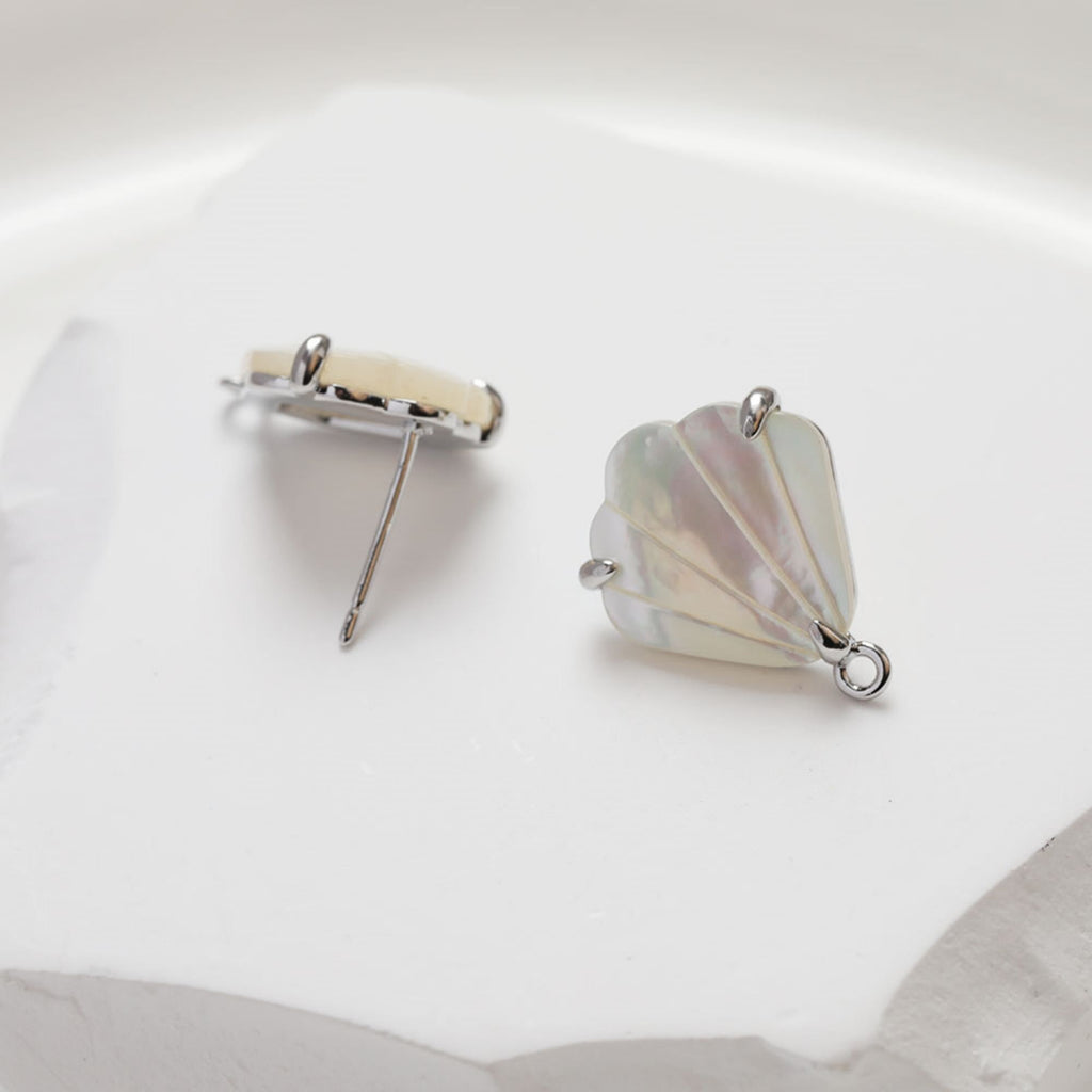 Shell Ear Post With Loop, Scallop Studs, S925 Silver Ear Pin Nickel Free, Gold/Silver Ear Stud, Hypoallergenic Earring Findings GZ224