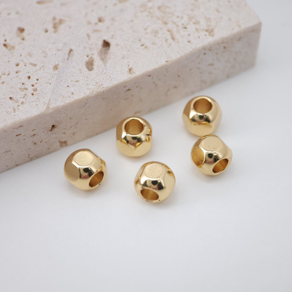 10pcs Faceted Spacer Beads, 18K Shiny Gold Plated Square Beads, 4.5mm, Bracelet Beads, Spacer Beads, Jewelry Finding S20339